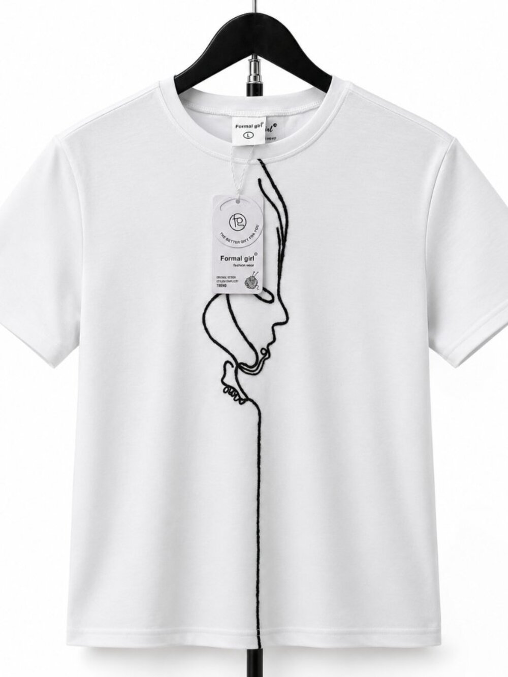 Formal Girl Women's White Abstract Face Graphic T-Shirt Size L NWT